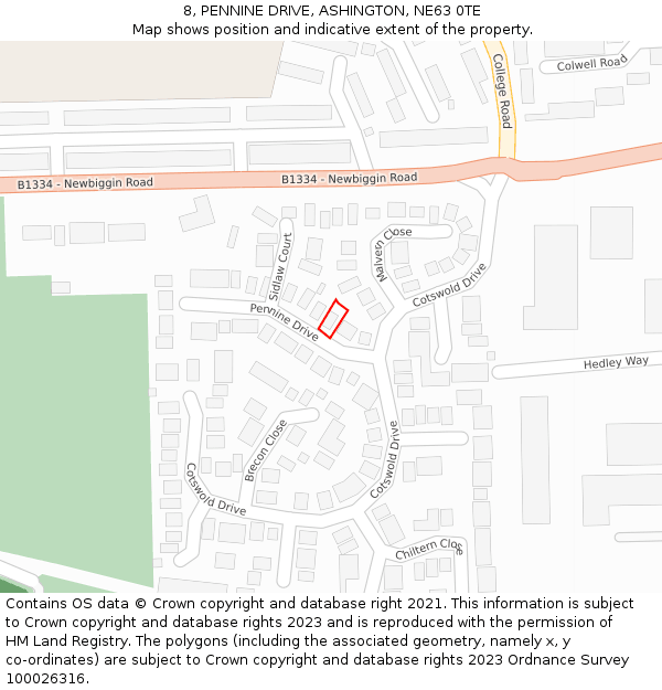 8, PENNINE DRIVE, ASHINGTON, NE63 0TE: Location map and indicative extent of plot
