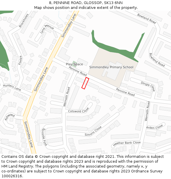 8, PENNINE ROAD, GLOSSOP, SK13 6NN: Location map and indicative extent of plot