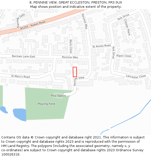 8, PENNINE VIEW, GREAT ECCLESTON, PRESTON, PR3 0UX: Location map and indicative extent of plot