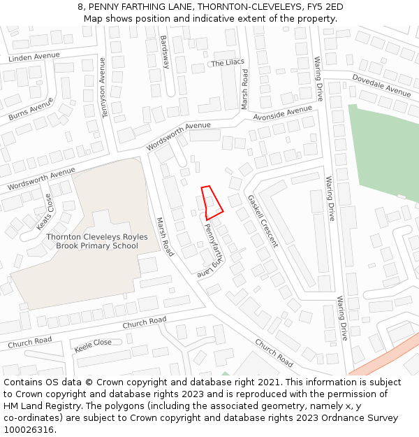 8, PENNY FARTHING LANE, THORNTON-CLEVELEYS, FY5 2ED: Location map and indicative extent of plot