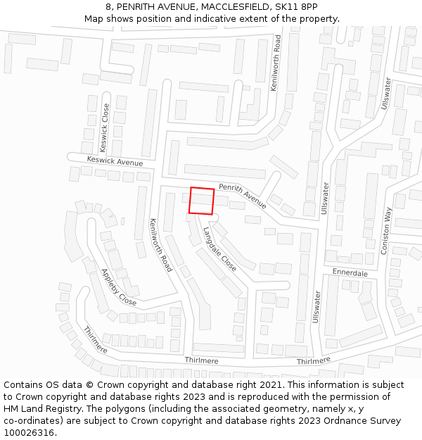 8, PENRITH AVENUE, MACCLESFIELD, SK11 8PP: Location map and indicative extent of plot