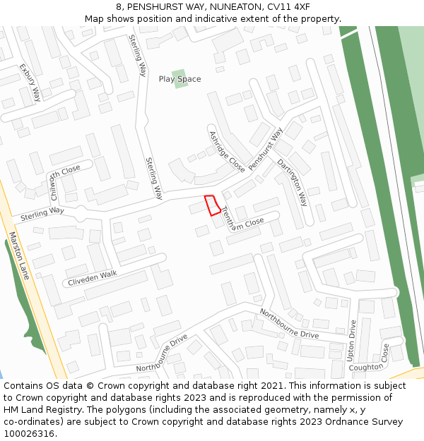8, PENSHURST WAY, NUNEATON, CV11 4XF: Location map and indicative extent of plot