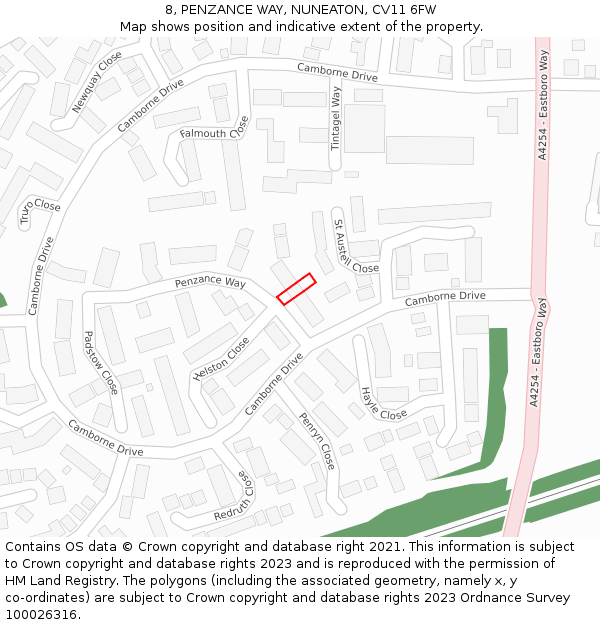 8, PENZANCE WAY, NUNEATON, CV11 6FW: Location map and indicative extent of plot