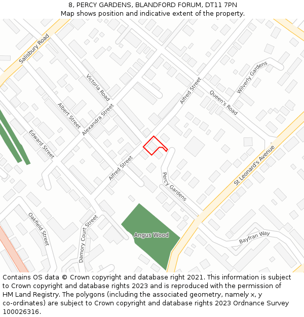 8, PERCY GARDENS, BLANDFORD FORUM, DT11 7PN: Location map and indicative extent of plot