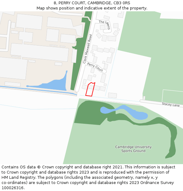 8, PERRY COURT, CAMBRIDGE, CB3 0RS: Location map and indicative extent of plot