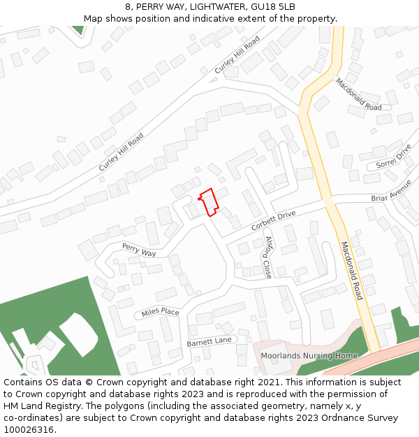 8, PERRY WAY, LIGHTWATER, GU18 5LB: Location map and indicative extent of plot