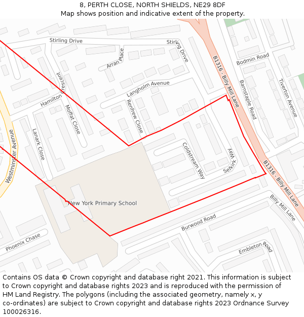 8, PERTH CLOSE, NORTH SHIELDS, NE29 8DF: Location map and indicative extent of plot