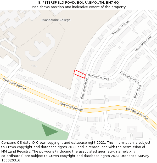 8, PETERSFIELD ROAD, BOURNEMOUTH, BH7 6QJ: Location map and indicative extent of plot