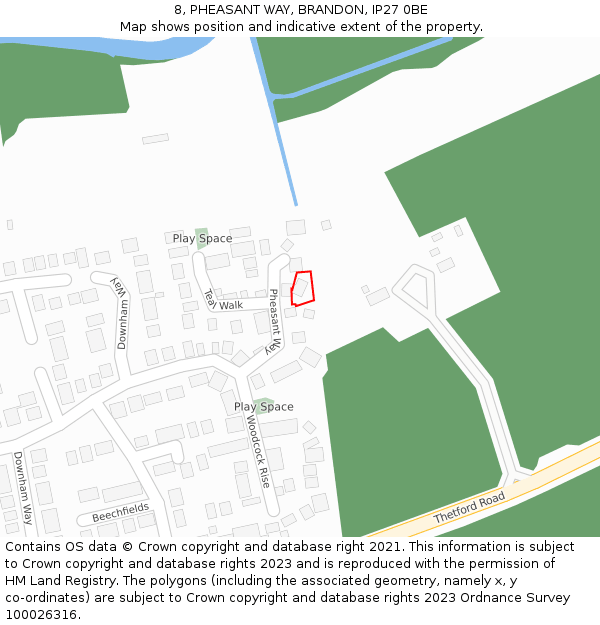 8, PHEASANT WAY, BRANDON, IP27 0BE: Location map and indicative extent of plot