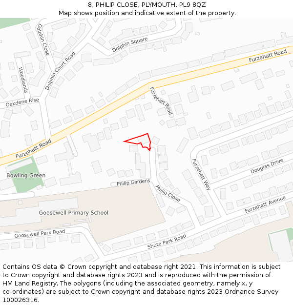 8, PHILIP CLOSE, PLYMOUTH, PL9 8QZ: Location map and indicative extent of plot