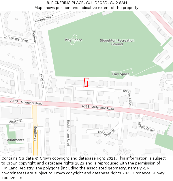 8, PICKERING PLACE, GUILDFORD, GU2 8AH: Location map and indicative extent of plot