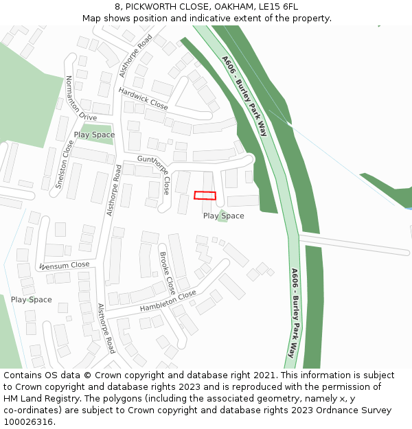 8, PICKWORTH CLOSE, OAKHAM, LE15 6FL: Location map and indicative extent of plot