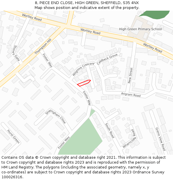 8, PIECE END CLOSE, HIGH GREEN, SHEFFIELD, S35 4NX: Location map and indicative extent of plot