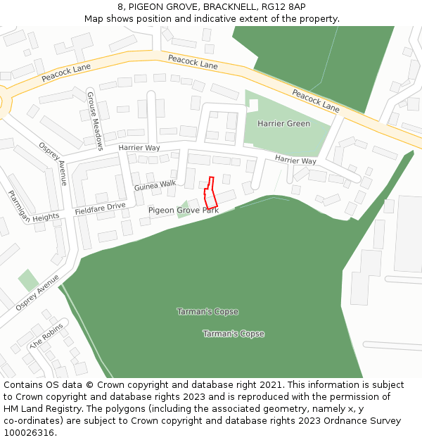 8, PIGEON GROVE, BRACKNELL, RG12 8AP: Location map and indicative extent of plot