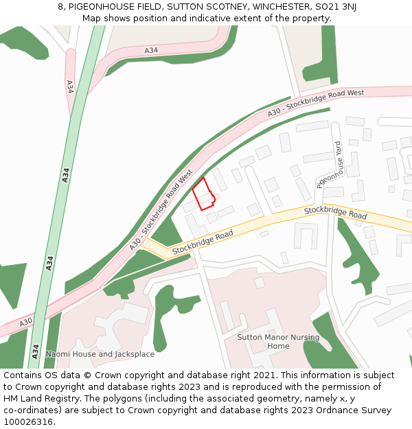 8, PIGEONHOUSE FIELD, SUTTON SCOTNEY, WINCHESTER, SO21 3NJ: Location map and indicative extent of plot
