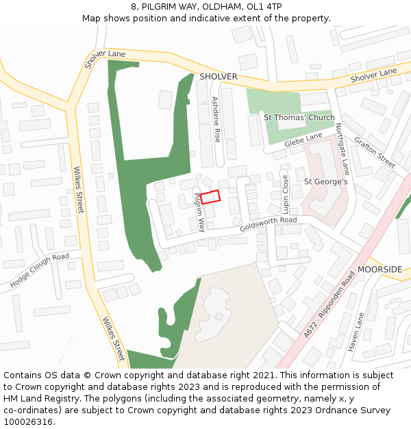 8, PILGRIM WAY, OLDHAM, OL1 4TP: Location map and indicative extent of plot