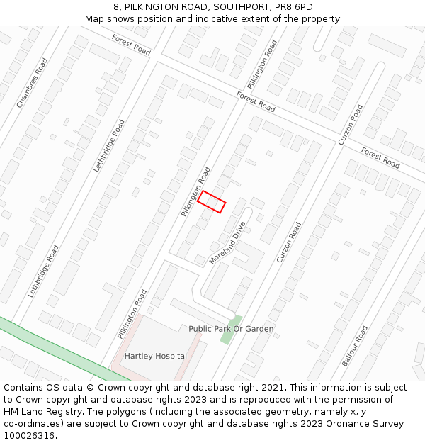 8, PILKINGTON ROAD, SOUTHPORT, PR8 6PD: Location map and indicative extent of plot