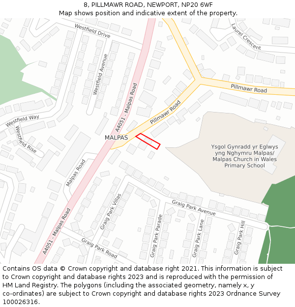 8, PILLMAWR ROAD, NEWPORT, NP20 6WF: Location map and indicative extent of plot
