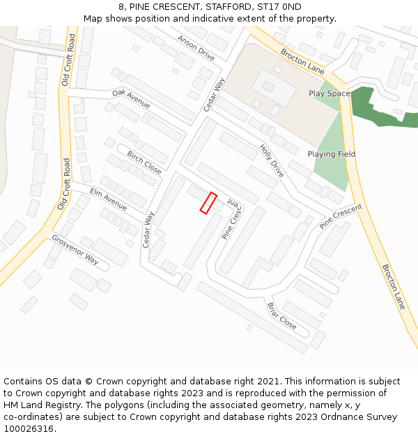 8, PINE CRESCENT, STAFFORD, ST17 0ND: Location map and indicative extent of plot