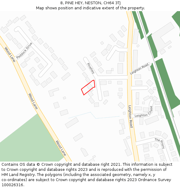 8, PINE HEY, NESTON, CH64 3TJ: Location map and indicative extent of plot