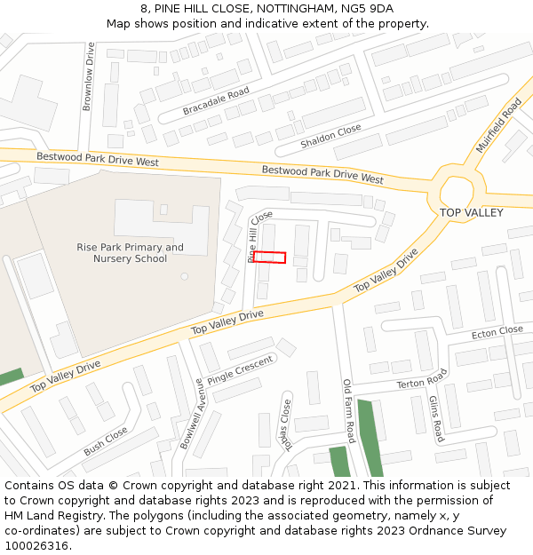 8, PINE HILL CLOSE, NOTTINGHAM, NG5 9DA: Location map and indicative extent of plot