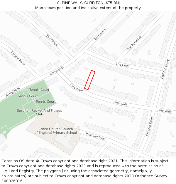 8, PINE WALK, SURBITON, KT5 8NJ: Location map and indicative extent of plot