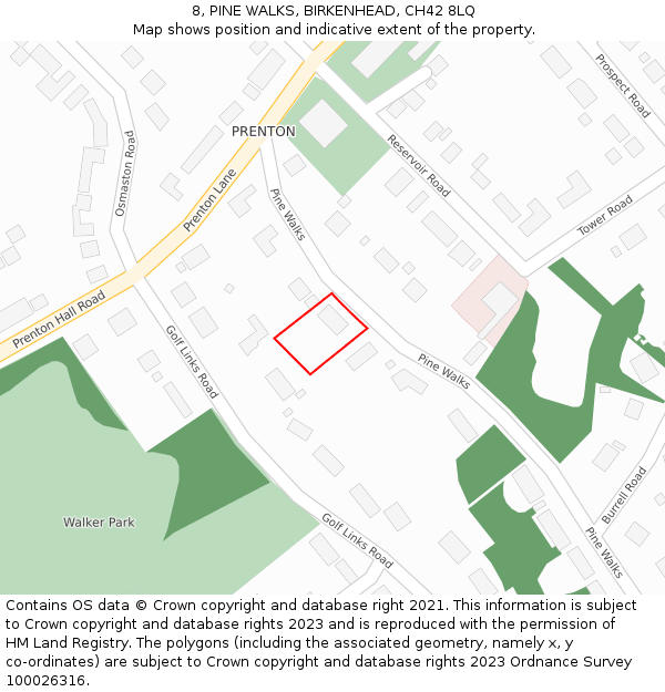 8, PINE WALKS, BIRKENHEAD, CH42 8LQ: Location map and indicative extent of plot