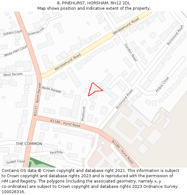 8, PINEHURST, HORSHAM, RH12 2DL: Location map and indicative extent of plot