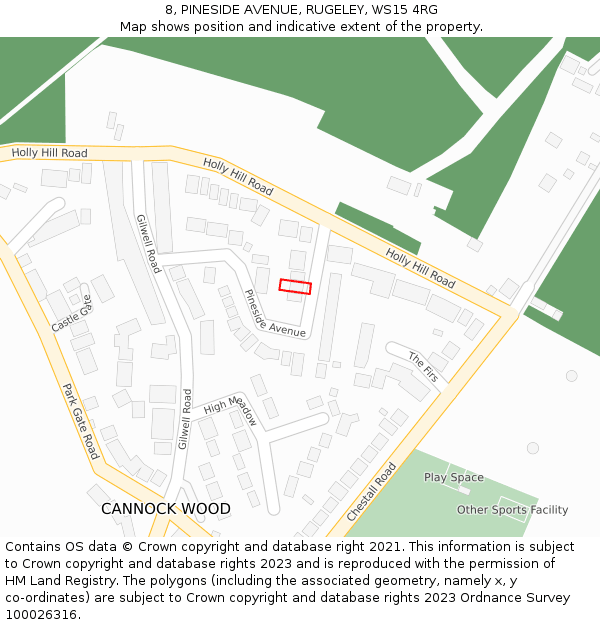 8, PINESIDE AVENUE, RUGELEY, WS15 4RG: Location map and indicative extent of plot