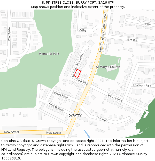 8, PINETREE CLOSE, BURRY PORT, SA16 0TF: Location map and indicative extent of plot