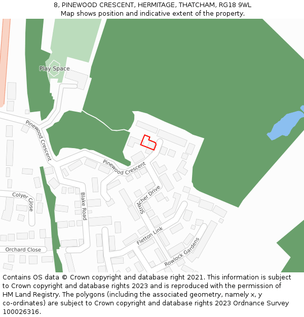 8, PINEWOOD CRESCENT, HERMITAGE, THATCHAM, RG18 9WL: Location map and indicative extent of plot