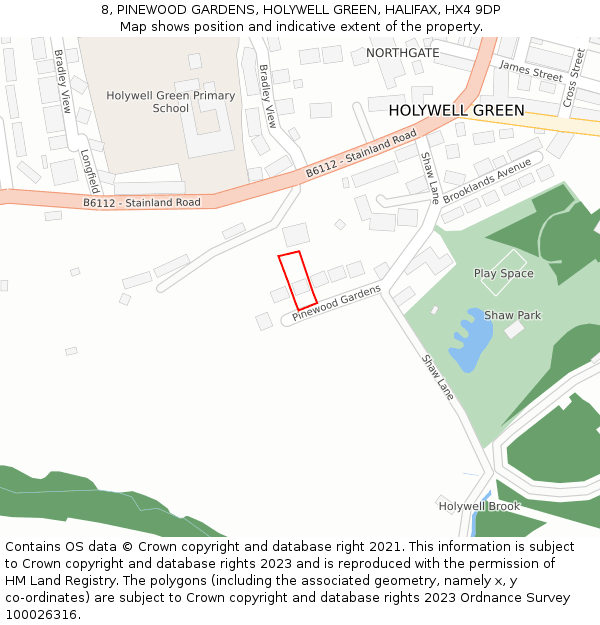 8, PINEWOOD GARDENS, HOLYWELL GREEN, HALIFAX, HX4 9DP: Location map and indicative extent of plot