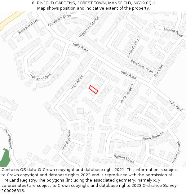 8, PINFOLD GARDENS, FOREST TOWN, MANSFIELD, NG19 0QU: Location map and indicative extent of plot