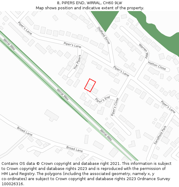 8, PIPERS END, WIRRAL, CH60 9LW: Location map and indicative extent of plot