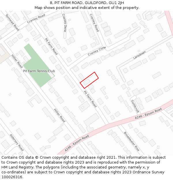 8, PIT FARM ROAD, GUILDFORD, GU1 2JH: Location map and indicative extent of plot