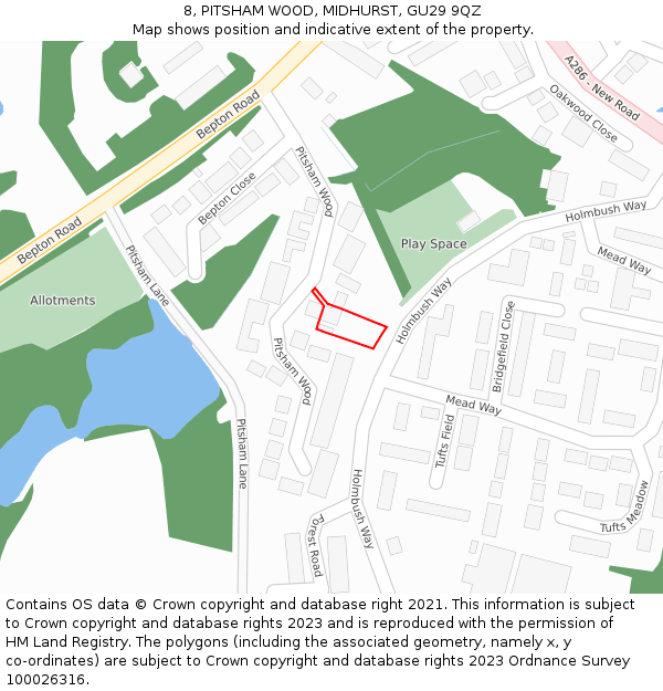 8, PITSHAM WOOD, MIDHURST, GU29 9QZ: Location map and indicative extent of plot