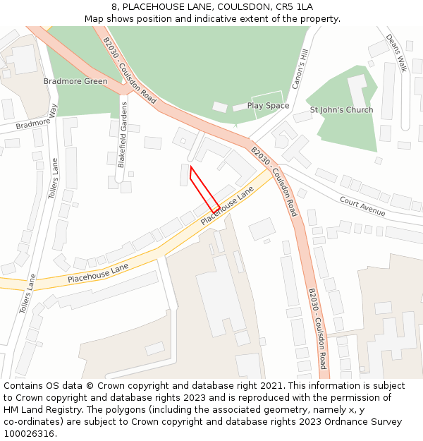 8, PLACEHOUSE LANE, COULSDON, CR5 1LA: Location map and indicative extent of plot