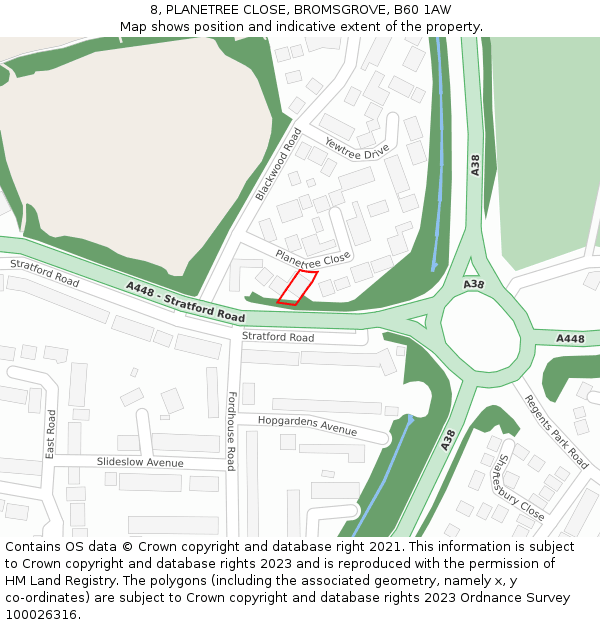 8, PLANETREE CLOSE, BROMSGROVE, B60 1AW: Location map and indicative extent of plot