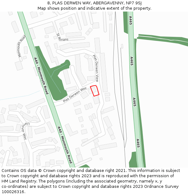 8, PLAS DERWEN WAY, ABERGAVENNY, NP7 9SJ: Location map and indicative extent of plot
