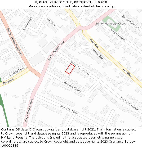 8, PLAS UCHAF AVENUE, PRESTATYN, LL19 9NR: Location map and indicative extent of plot