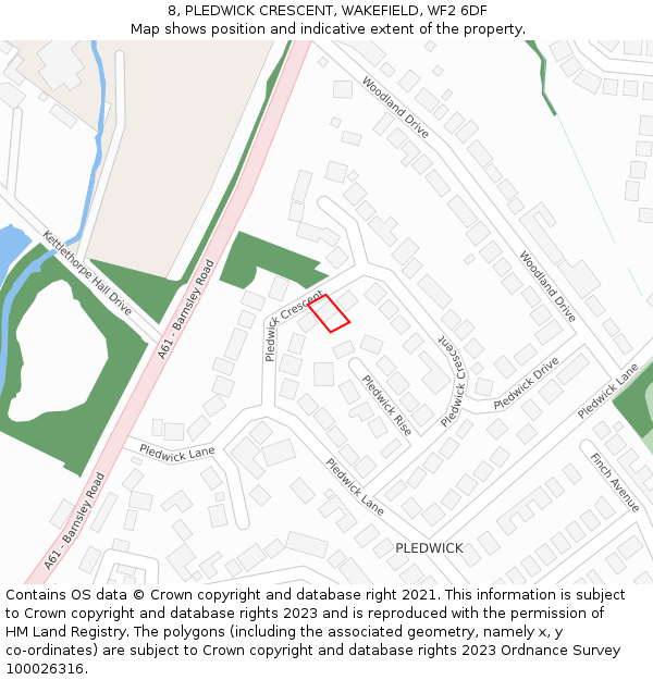 8, PLEDWICK CRESCENT, WAKEFIELD, WF2 6DF: Location map and indicative extent of plot