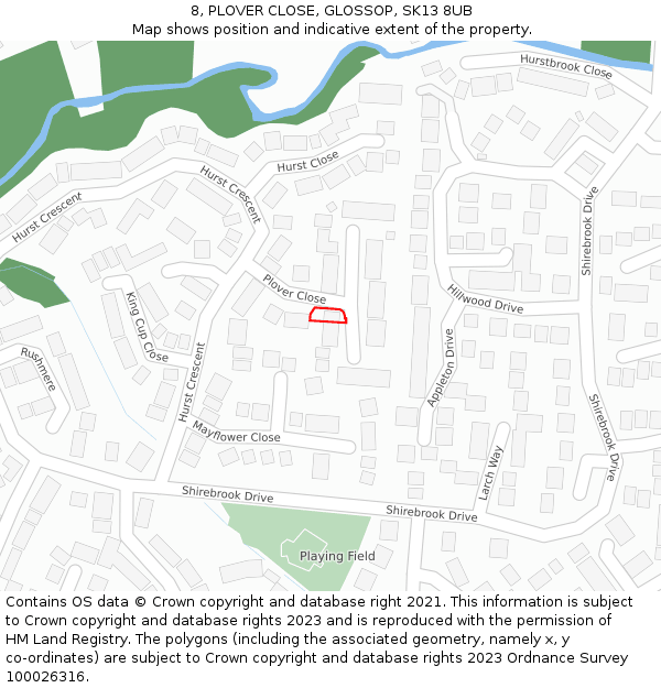 8, PLOVER CLOSE, GLOSSOP, SK13 8UB: Location map and indicative extent of plot