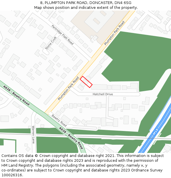 8, PLUMPTON PARK ROAD, DONCASTER, DN4 6SG: Location map and indicative extent of plot