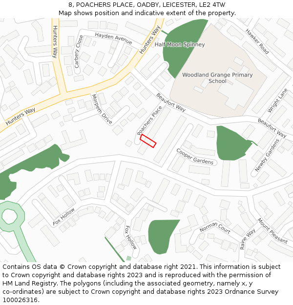 8, POACHERS PLACE, OADBY, LEICESTER, LE2 4TW: Location map and indicative extent of plot