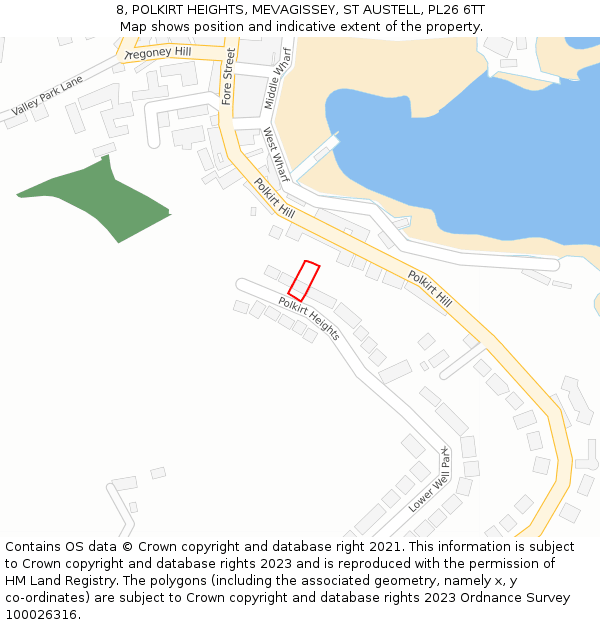 8, POLKIRT HEIGHTS, MEVAGISSEY, ST AUSTELL, PL26 6TT: Location map and indicative extent of plot