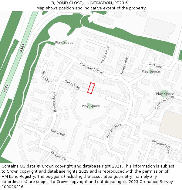8, POND CLOSE, HUNTINGDON, PE29 6JL: Location map and indicative extent of plot