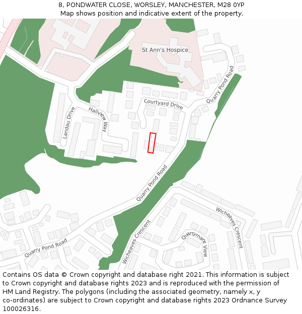 8, PONDWATER CLOSE, WORSLEY, MANCHESTER, M28 0YP: Location map and indicative extent of plot