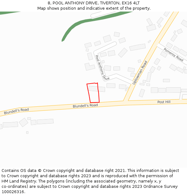 8, POOL ANTHONY DRIVE, TIVERTON, EX16 4LT: Location map and indicative extent of plot