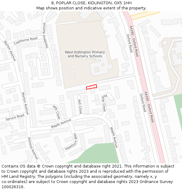 8, POPLAR CLOSE, KIDLINGTON, OX5 1HH: Location map and indicative extent of plot