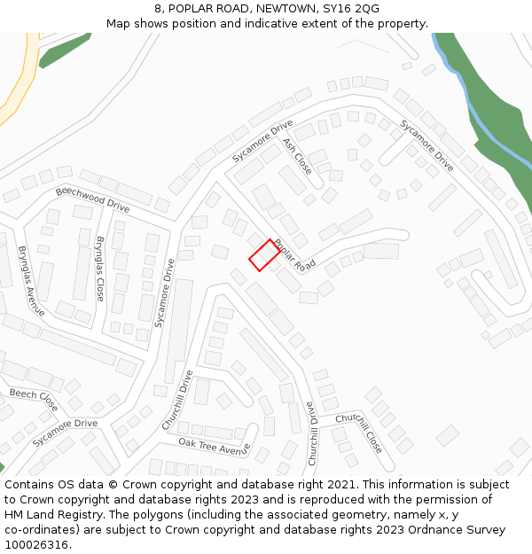 8, POPLAR ROAD, NEWTOWN, SY16 2QG: Location map and indicative extent of plot
